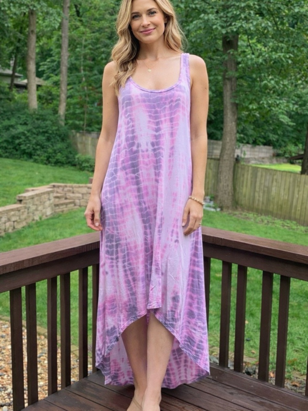 Hard Tail Purple Asymmetrical High-Low Sundress dress tie dyed l large maxi